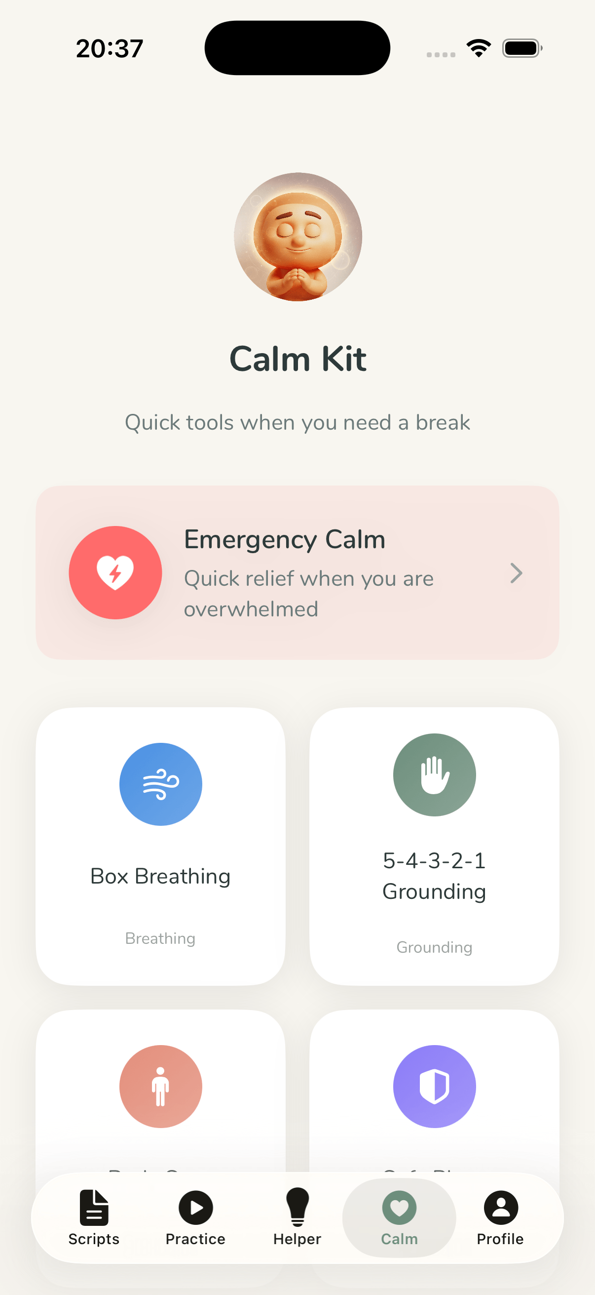 tonen Calm Kit with breathing and grounding exercises