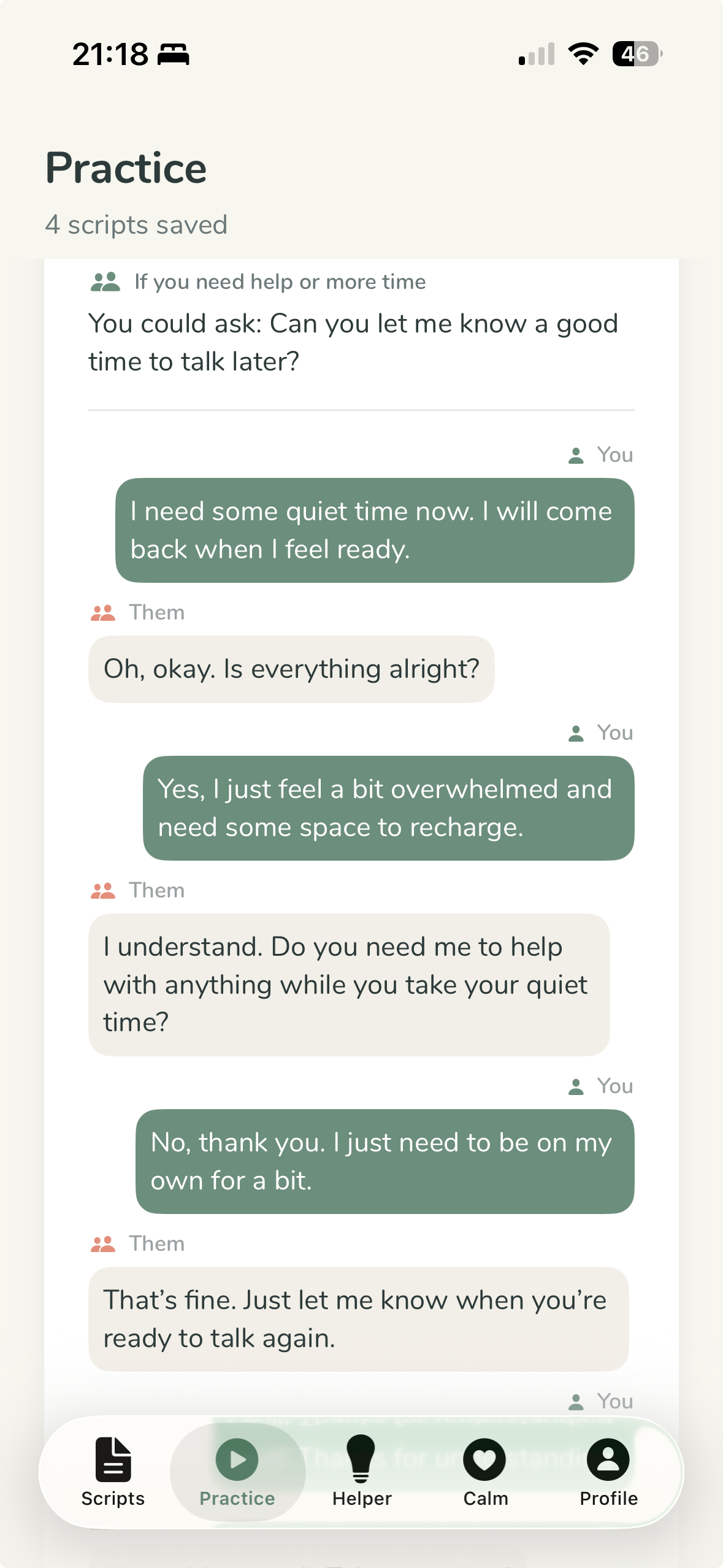 tonen script practice showing conversation flow