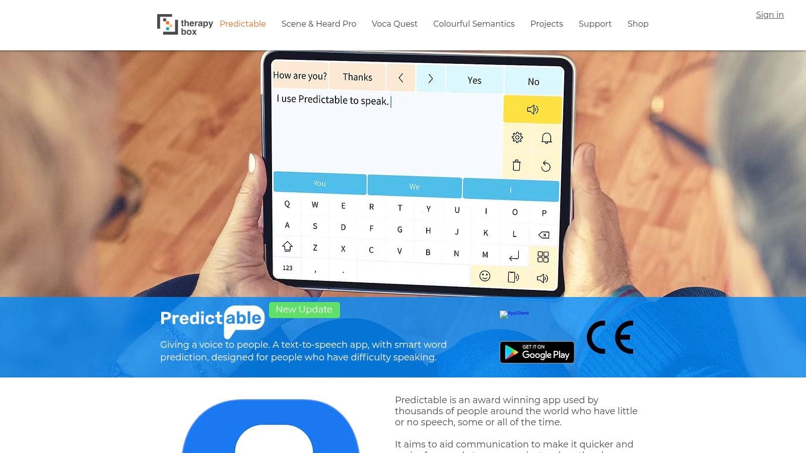 Therapy Box Predictable app interface