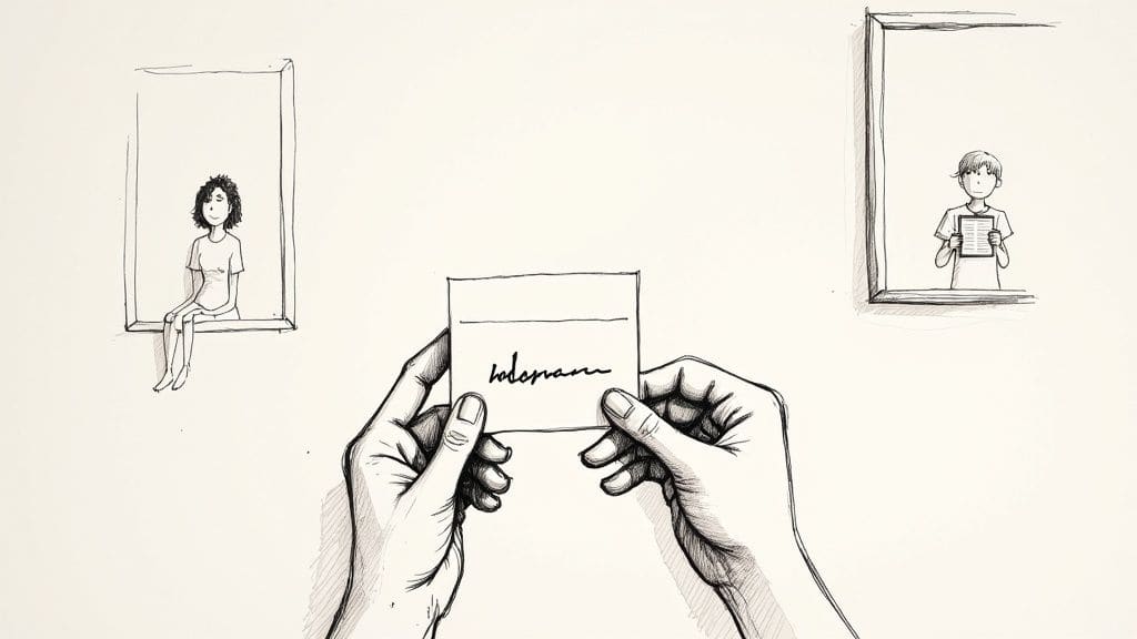 Person taking a calming breath in a peaceful environment before a social interaction